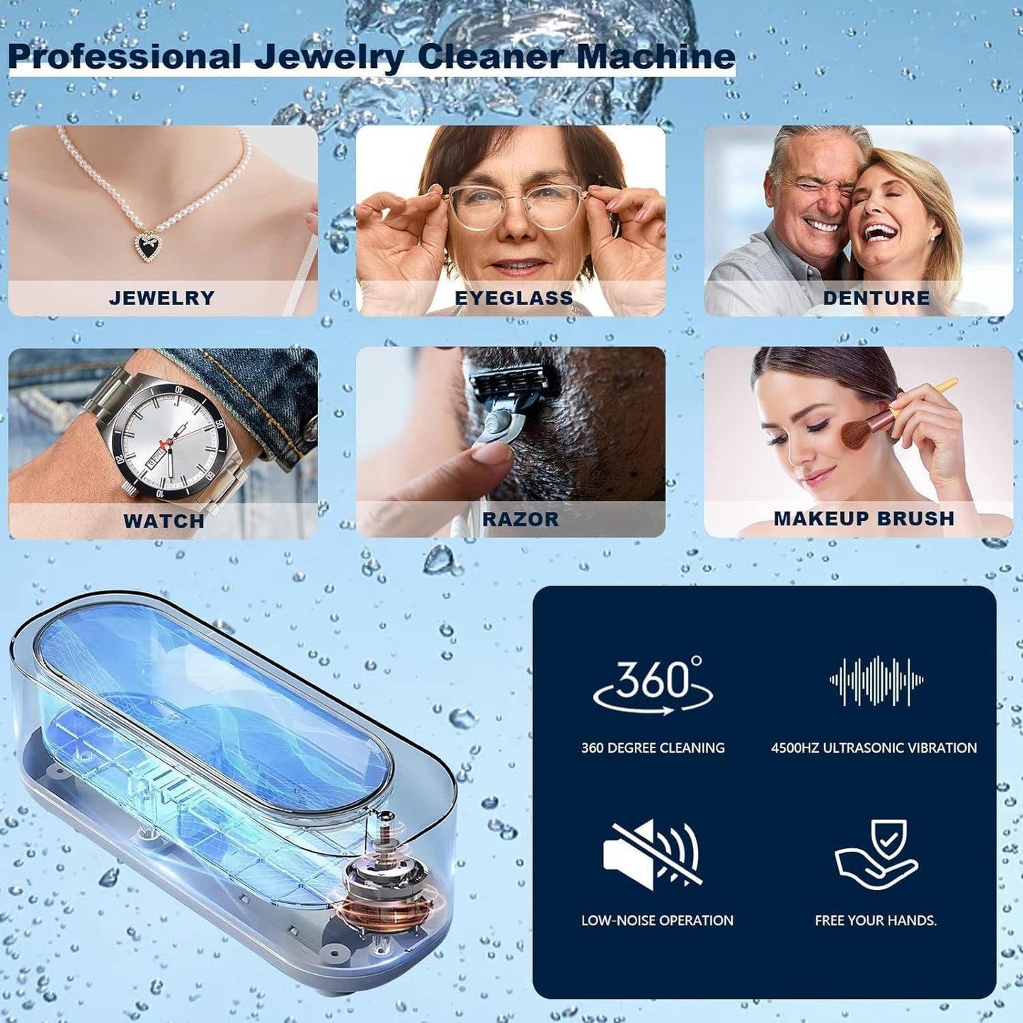 Ultrasonic Mini Household Cleaning Machine for Jewellery, Eyeglasses, Rings,Coins