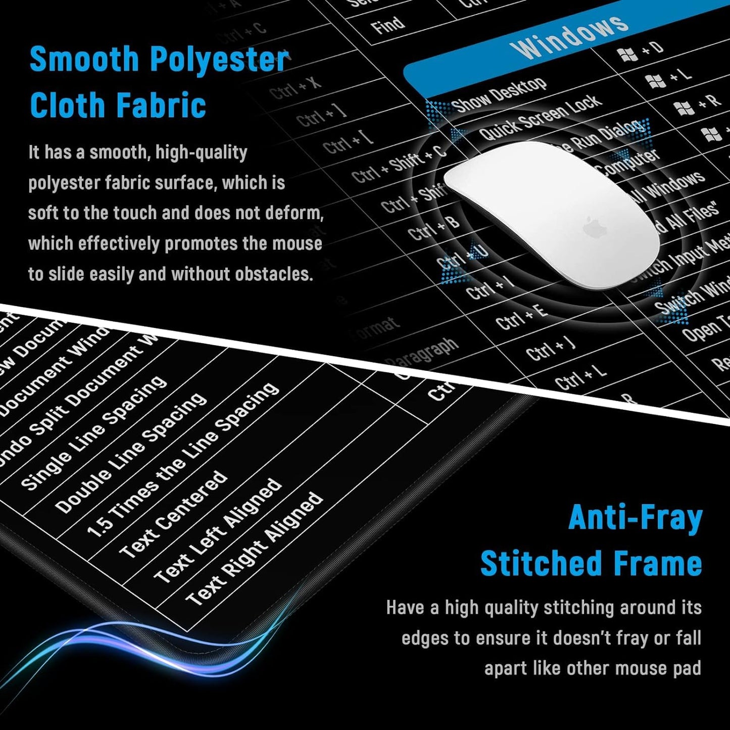 Anti-Slip Keyboard Shortcuts Mouse Pad (80x30cm)