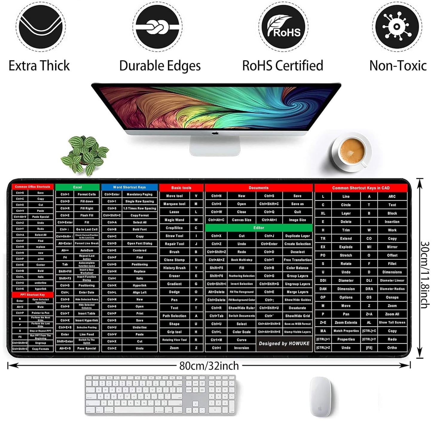 Anti-Slip Keyboard Shortcuts Mouse Pad (80x30cm)
