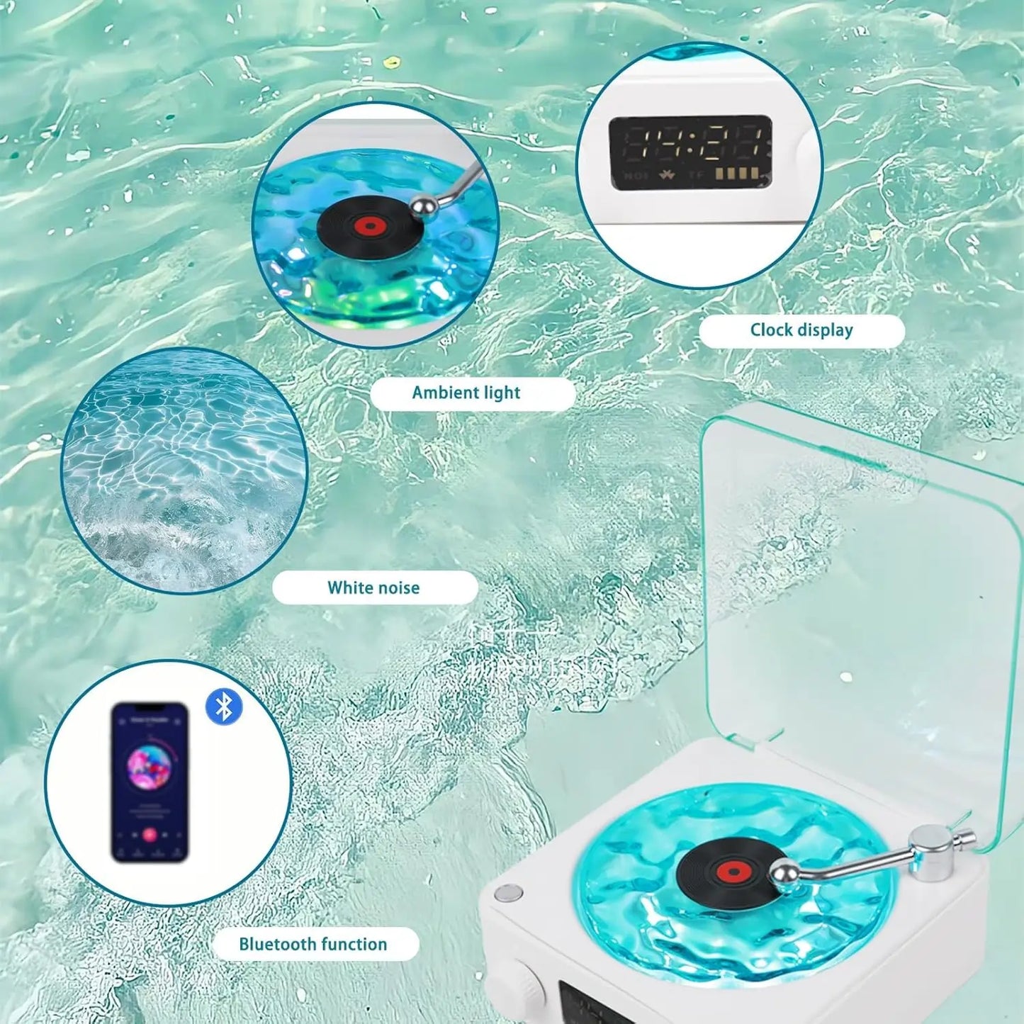 🌊 Waves Vinyl™ Bluetooth Speaker with Water Ripple Light Unique Decor & Thoughtful Gift Best Price in India