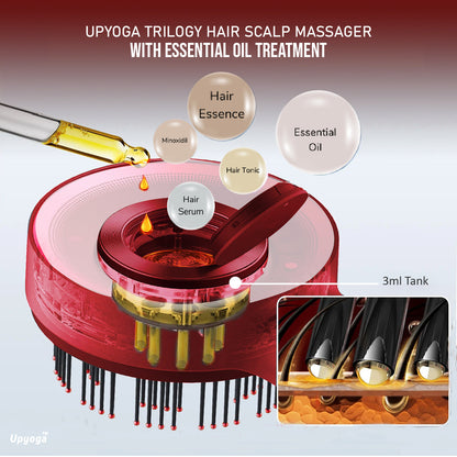 Upyoga Trilogy Red Light Therapy Hair Scalp Massager & Oil Applicator Hair Rejuvenation Device | 1 Year Warranty