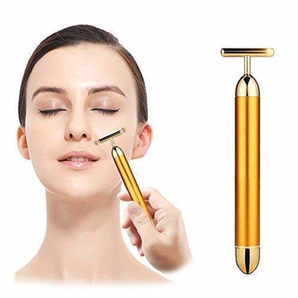 24k T-Shaped Gold Energy Beauty Bar Electric Vibration Facial Massager