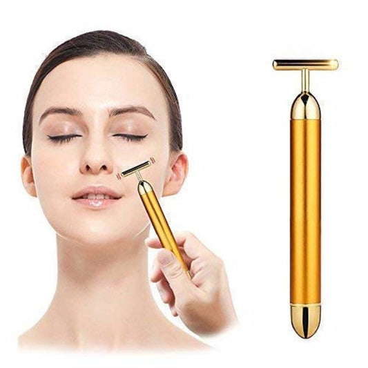 24k T-Shaped Gold Energy Beauty Bar Electric Vibration Facial Massager