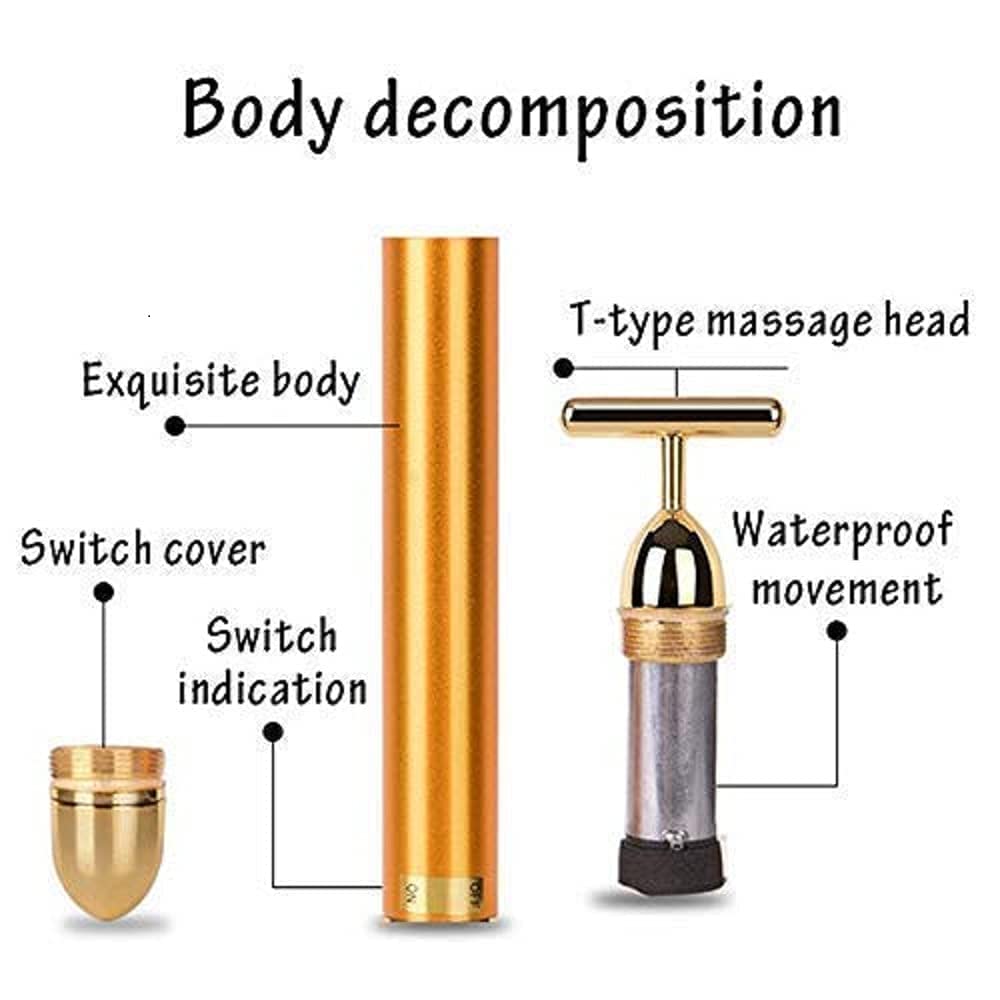 24k T-Shaped Gold Energy Beauty Bar Electric Vibration Facial Massager