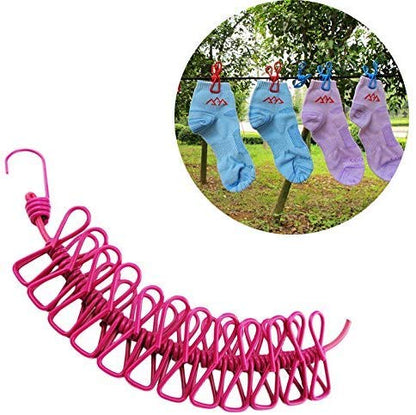 Pack of 2 Elastic Cloth Drying Hanging Rope with 12 Clips Multi-color