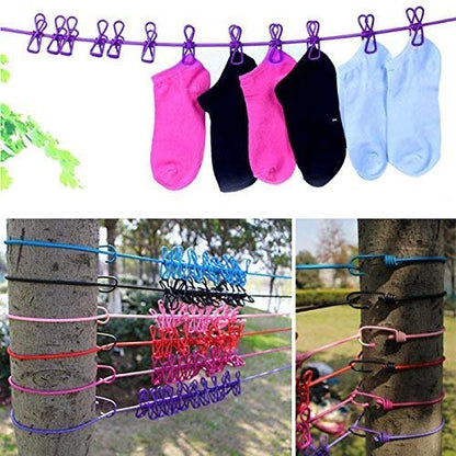 Pack of 2 Elastic Cloth Drying Hanging Rope with 12 Clips Multi-color