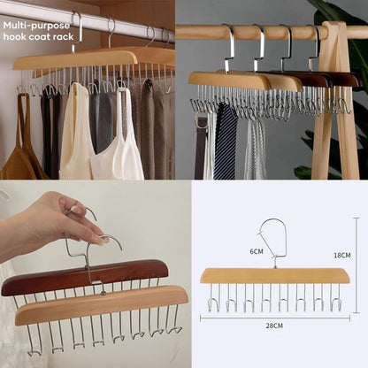 2pcs Wooden Hangers with 8 Hooks Adjustable