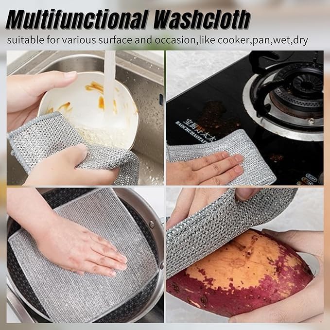 Pack of 20 Multipurpose Wire Dishwashing Rags for Wet and Dry Stainless Steel Scrubber Non-Scratch Wire Dishcloth for Washing Dishes Sinks Counters