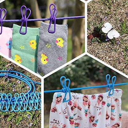 Pack of 2 Elastic Cloth Drying Hanging Rope with 12 Clips Multi-color