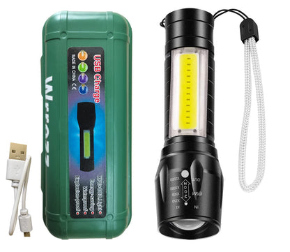 Rechargeable Led USB Mini Torch Light with COB Side Lantern (BUY 1 GET 1 FREE)