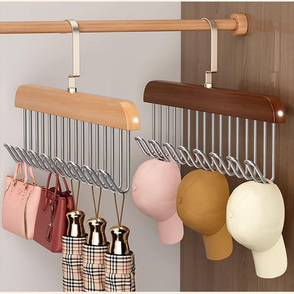 2pcs Wooden Hangers with 8 Hooks Adjustable