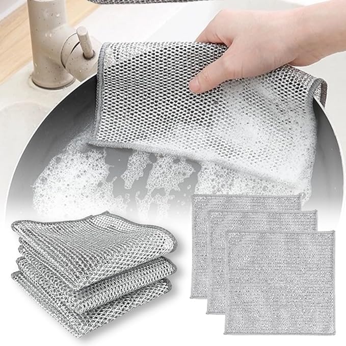 Pack of 20 Multipurpose Wire Dishwashing Rags for Wet and Dry Stainless Steel Scrubber Non-Scratch Wire Dishcloth for Washing Dishes Sinks Counters