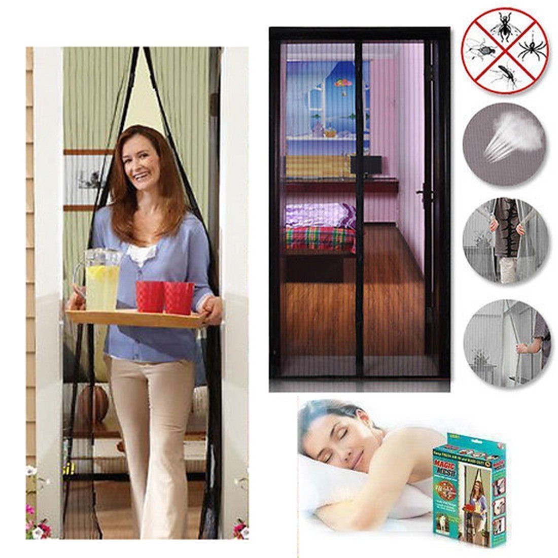 Magic Curtain Door Mesh Magnetic Fastening Hands Free Fly Bug Insect Screen