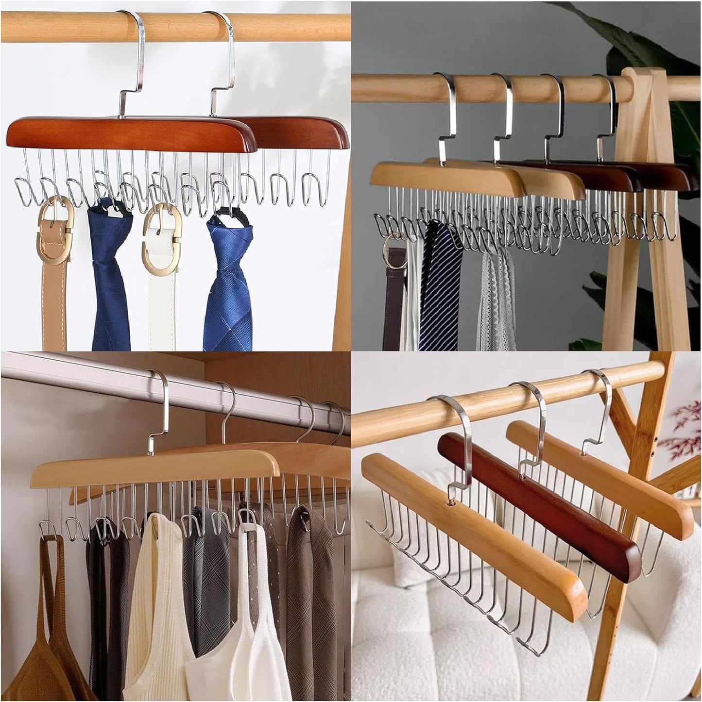 2pcs Wooden Hangers with 8 Hooks Adjustable