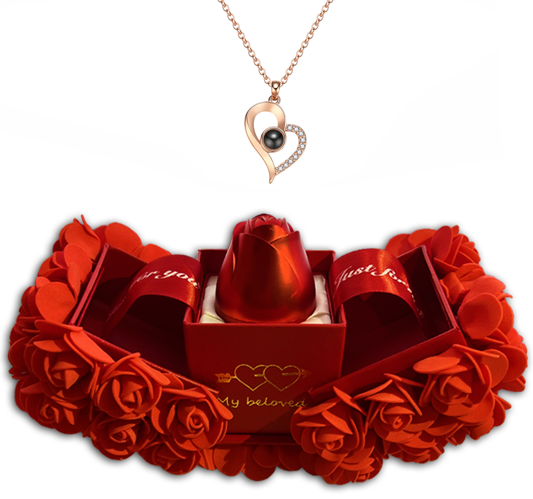 Rose Jewel Box with Love You Necklace 100 Languages