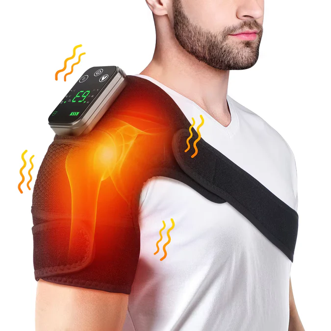 Rechargeable Electric Shoulder Massager & Heating Belt – Vibration Therapy, Hot Compress for Shoulder, Elbow & Knee Pain Relief